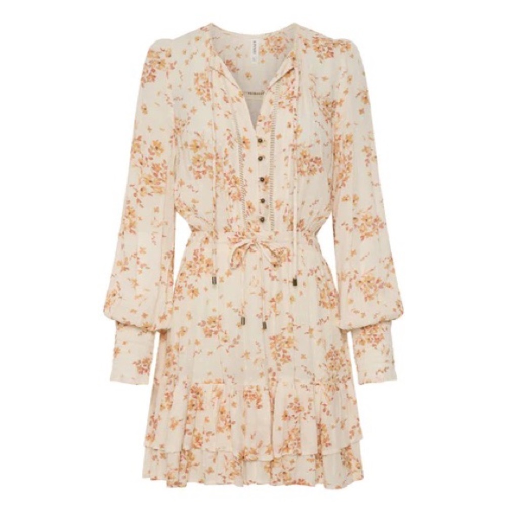KIVARI Misha Cream Rust Ditsy Long Sleeve Mini Dress NWT - Picture 9 of 16